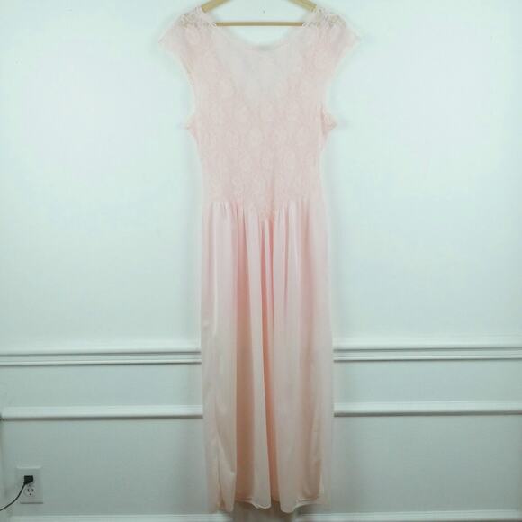 Vintage Large Gown 80s Sheer Lace Balletcore Pink Girly Coquette Boho Feminine - Picture 1 of 7